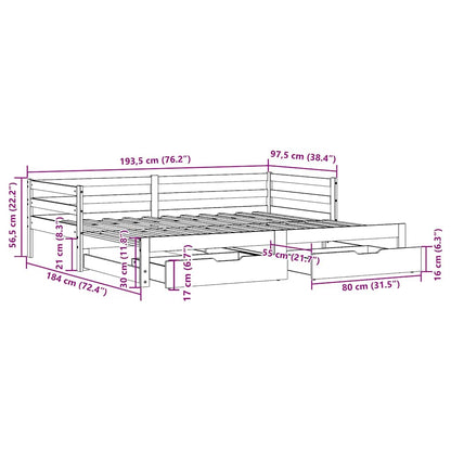 Tagesbett Ausziehbar Mit Schubladen Ohne Matratze 90X190 Cm