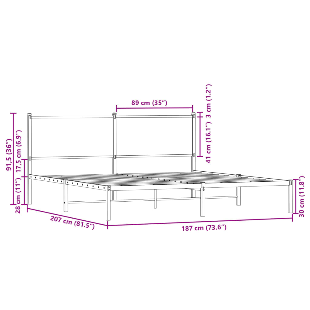 Metallbett Ohne Matratze Braun Eichen-Optik Braune Eiche