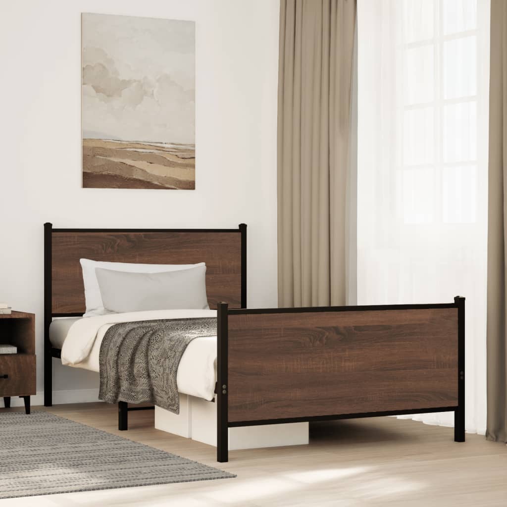 Metallbett Ohne Matratze Braun Eichen-Optik Braune Eiche