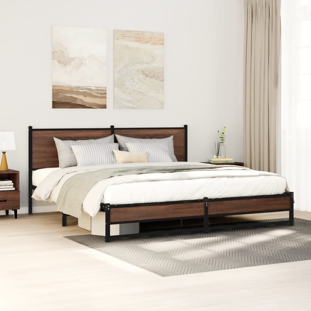Metallbett Ohne Matratze Braun Eichen-Optik Braune Eiche
