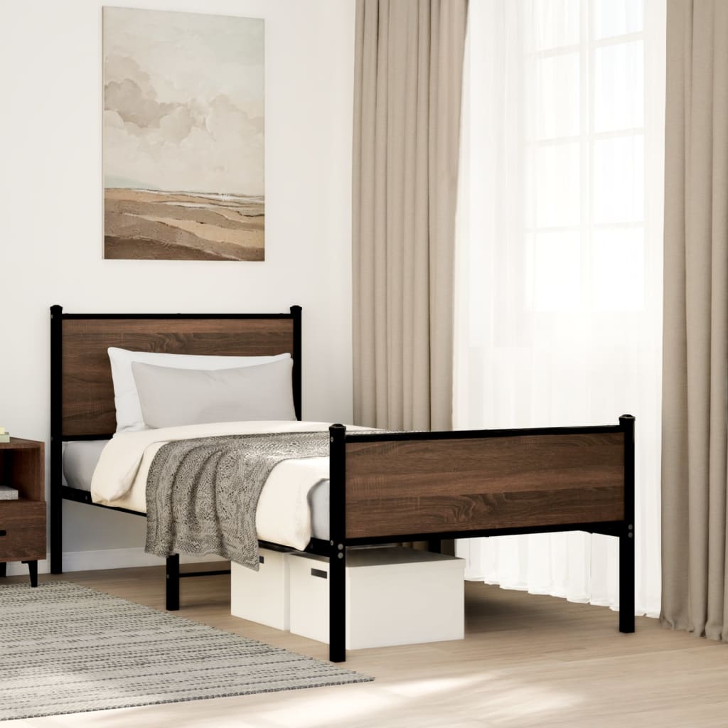 Metallbett Ohne Matratze Braun Eichen-Optik Braune Eiche