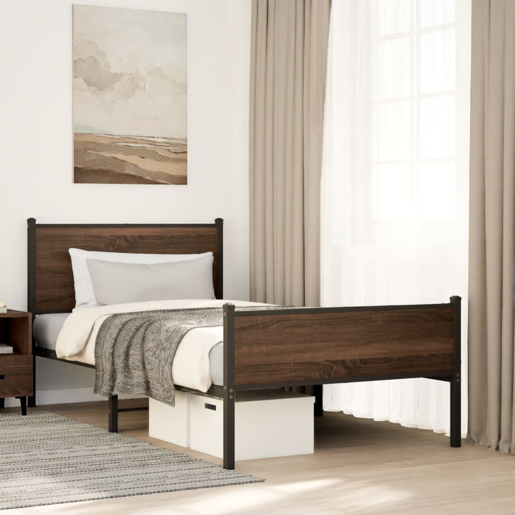 Metallbett Ohne Matratze Braun Eichen-Optik Braune Eiche