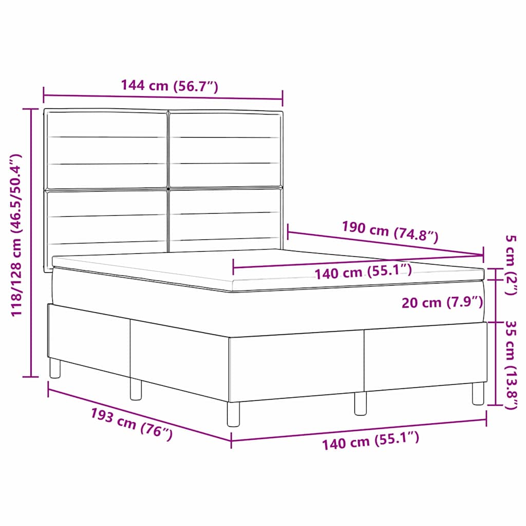 Boxspringbett Mit Kopfteil Schwarz 140 X 190 Cm Stoff Dunkelgrau