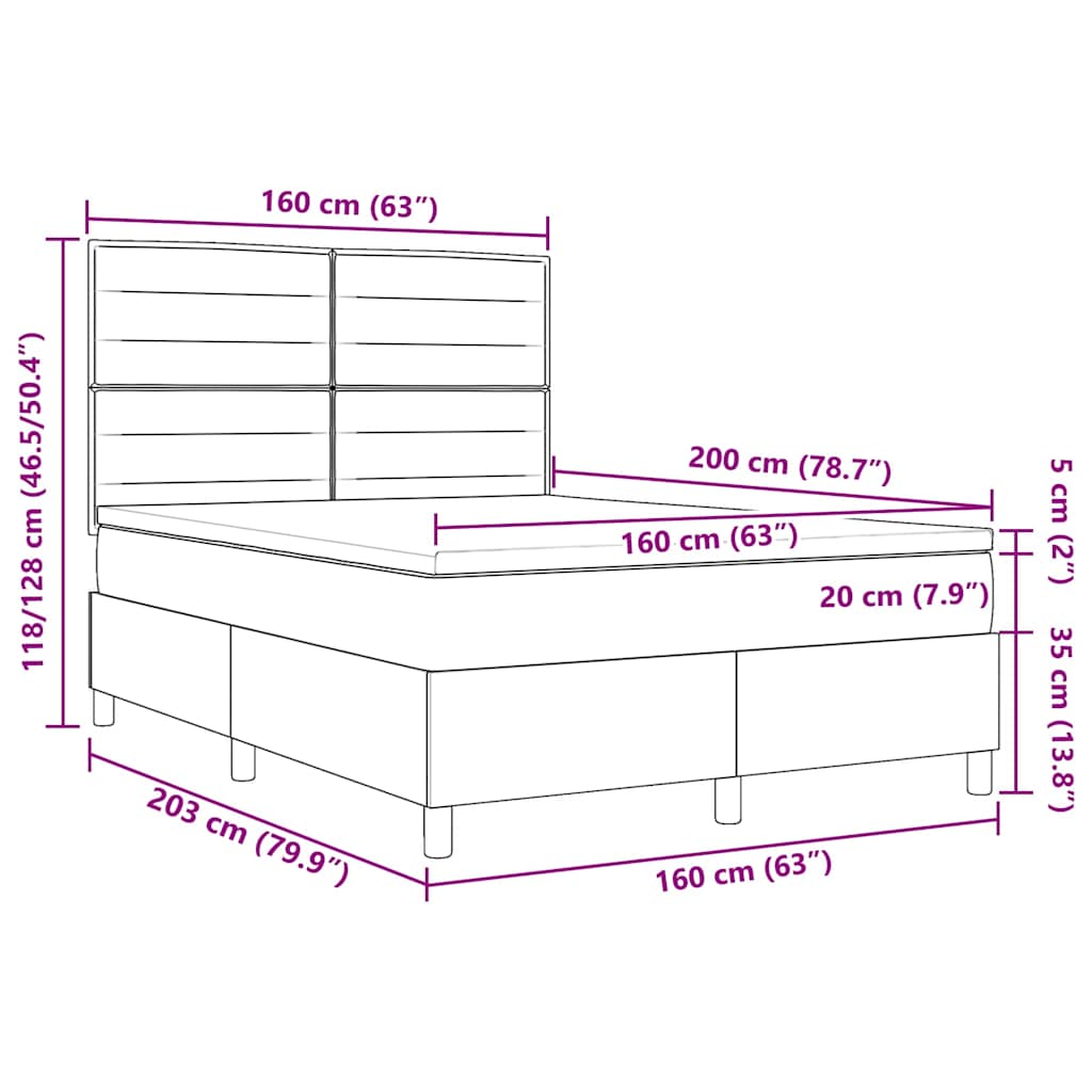 Boxspringbett Mit Kopfteil Schwarz 160 X 200 Cm Stoff Dunkelgrau