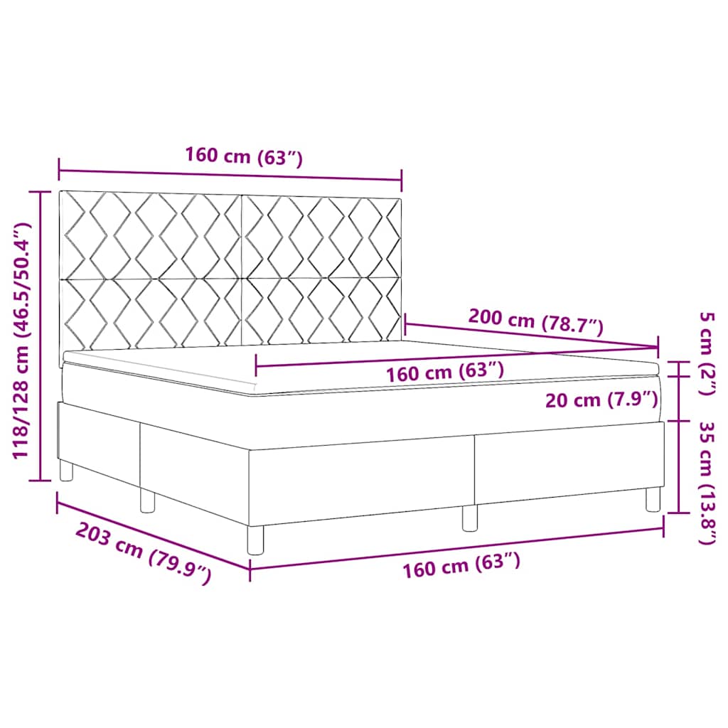 Boxspringbett Mit Kopfteil Schwarz 160 X 200 Cm Stoff Dunkelgrau
