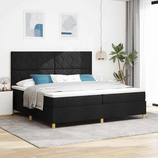 Boxspringbett Mit Kopfteil Schwarz 200 X 200 Cm Stoff Dunkelgrau