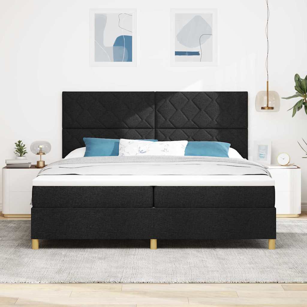 Boxspringbett Mit Kopfteil Schwarz 200 X 200 Cm Stoff Dunkelgrau