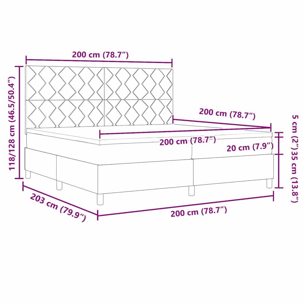 Boxspringbett Mit Kopfteil Schwarz 200 X 200 Cm Stoff Dunkelgrau