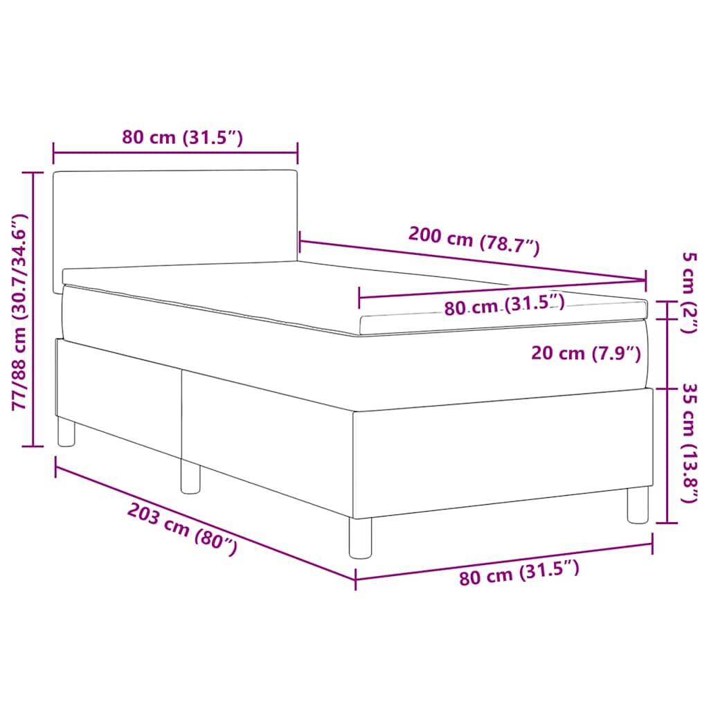 Boxspringbett Und Weiß 203 X 80 X 88 Cm Cordstoff