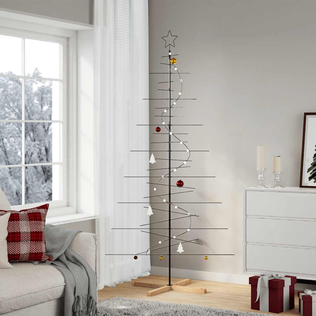 Weihnachtsbaum Metall Mit Holzständer Schwarz Schwarz