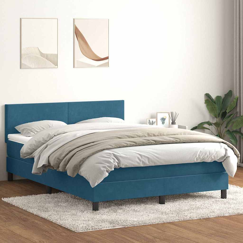 Boxspringbett Mit Matratze & Led Samt Dunkelblau