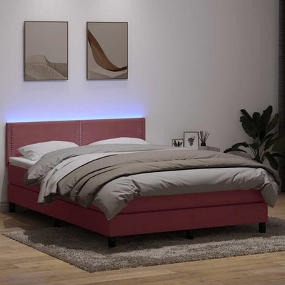 Boxspringbett Mit Matratze & Led Samt Rosa