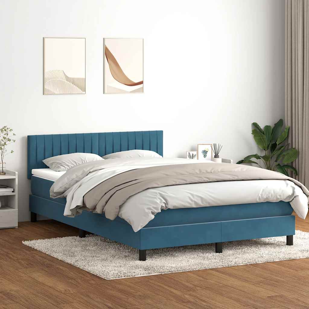 Boxspringbett Mit Matratze & Led Samt Dunkelblau