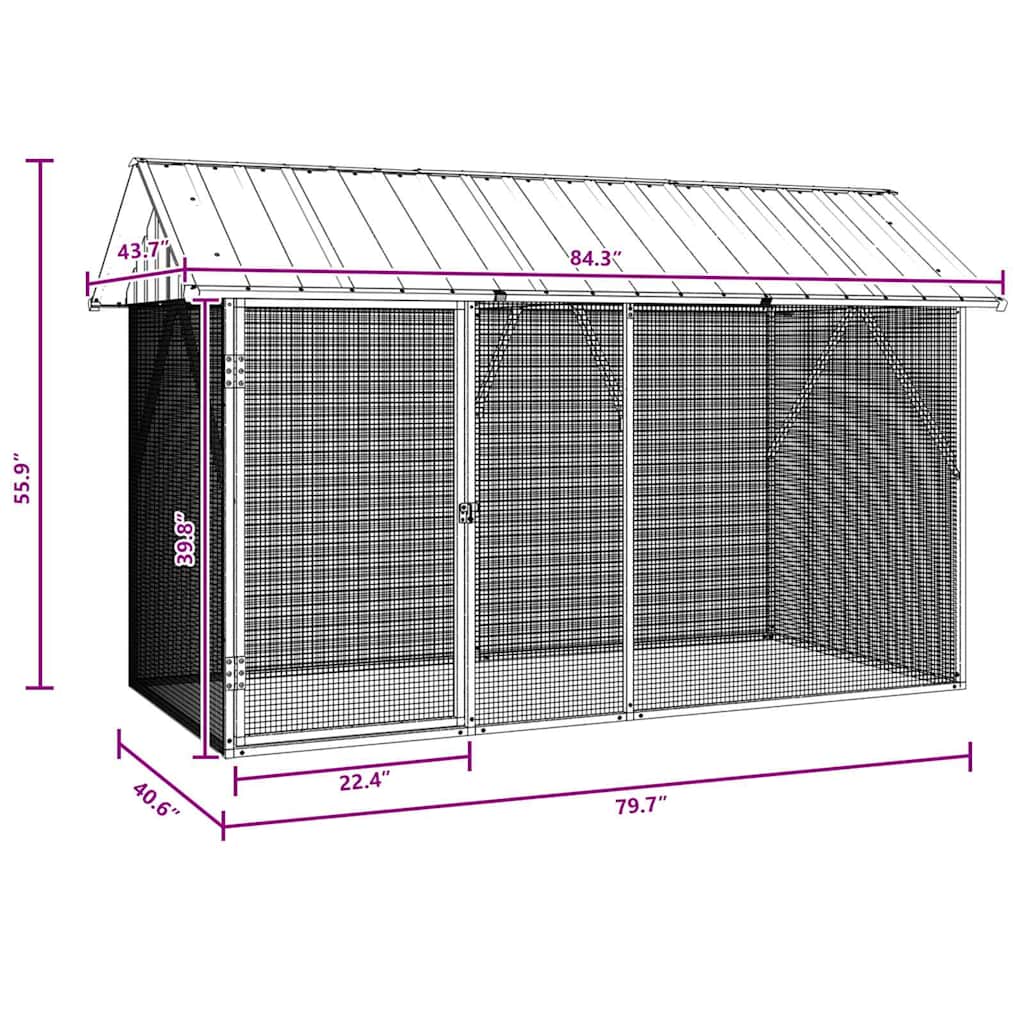Vogelkäfig Anthrazit 227 X 112 X 141 Cm Verzinkter Stahl