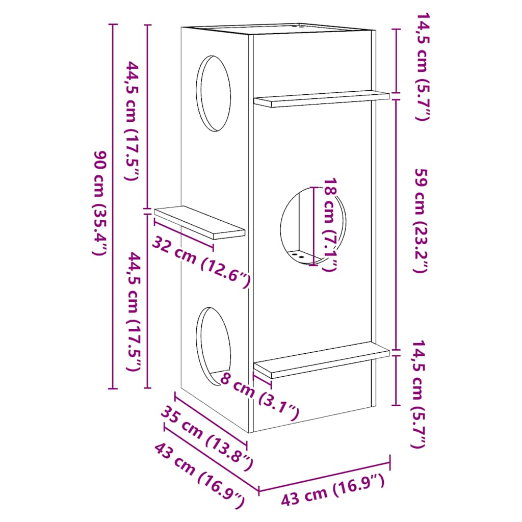 Katzenhaus 43X43X90 Cm Massivholz Kiefer