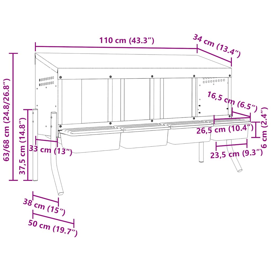 Hühner-Nistkasten 4 Fächer Mit Beinen Verzinkter Stahl