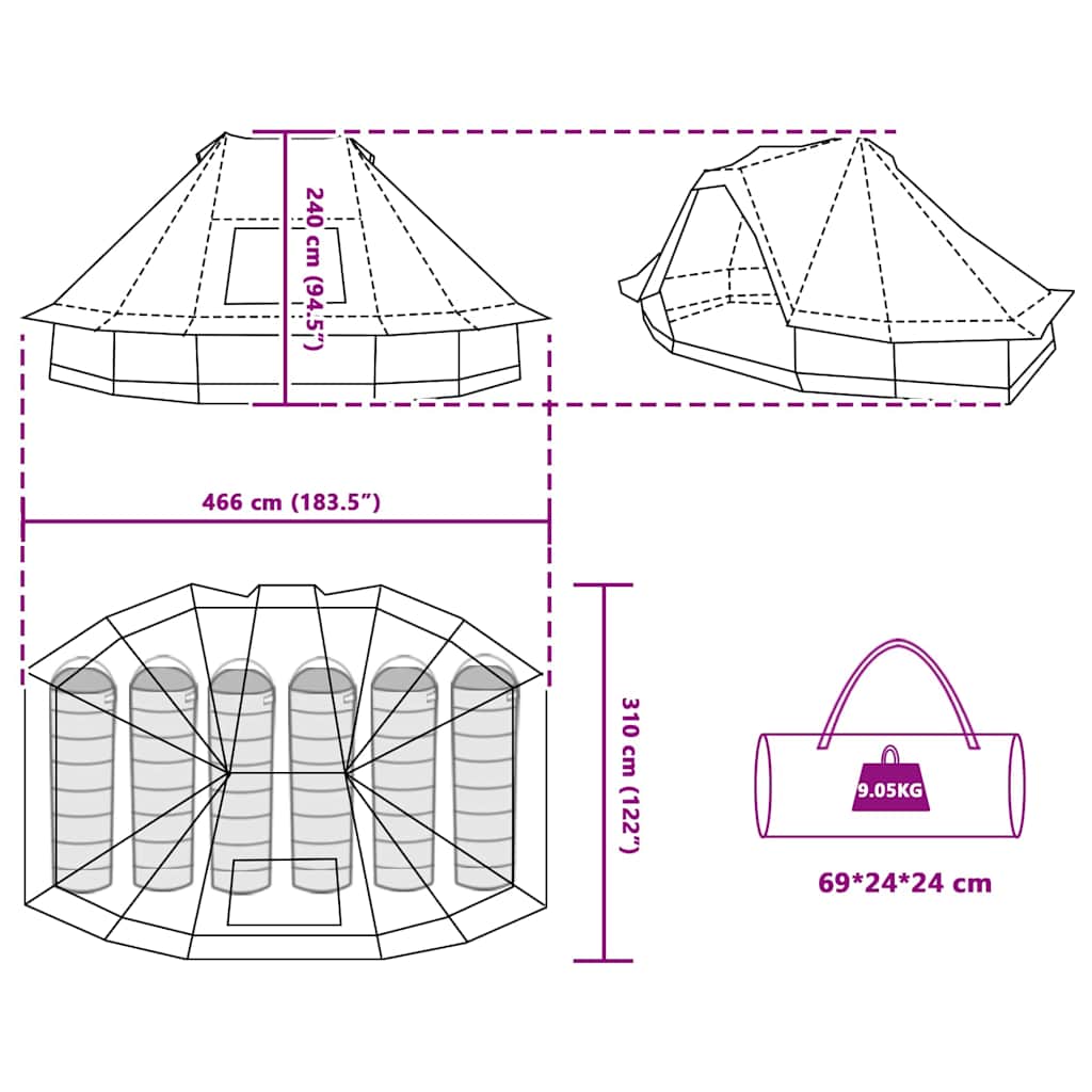 Familien-Tipi-Zelt Mit Dach 466 X 310 X 240 Cm