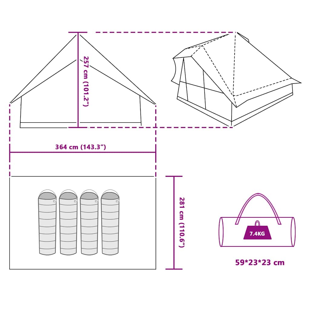Familien-Tipi-Zelt Mit Dach 364 X 281 X 257 Cm