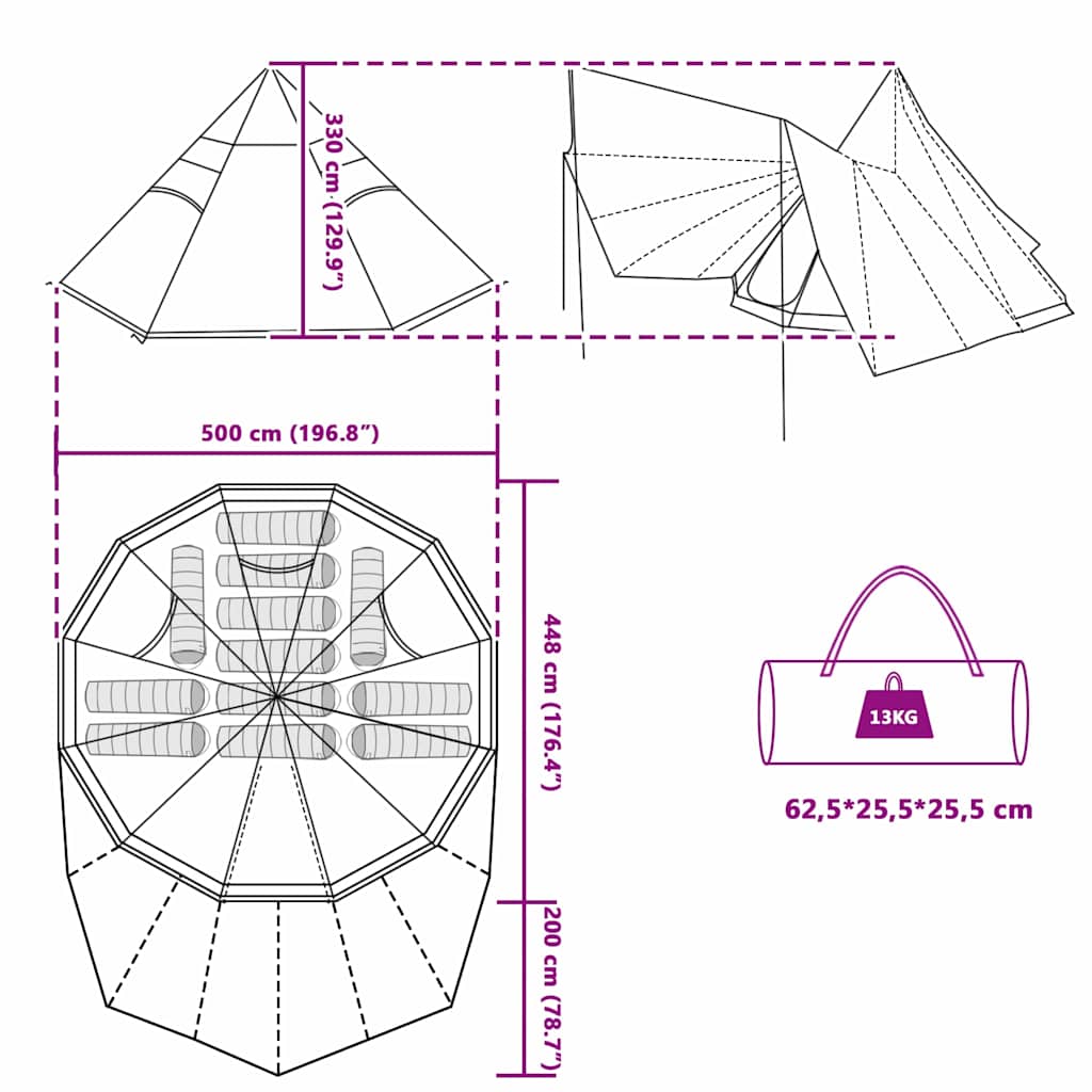 Familien-Tipi-Zelt Mit Dach 510 X 690 X 330 Cm