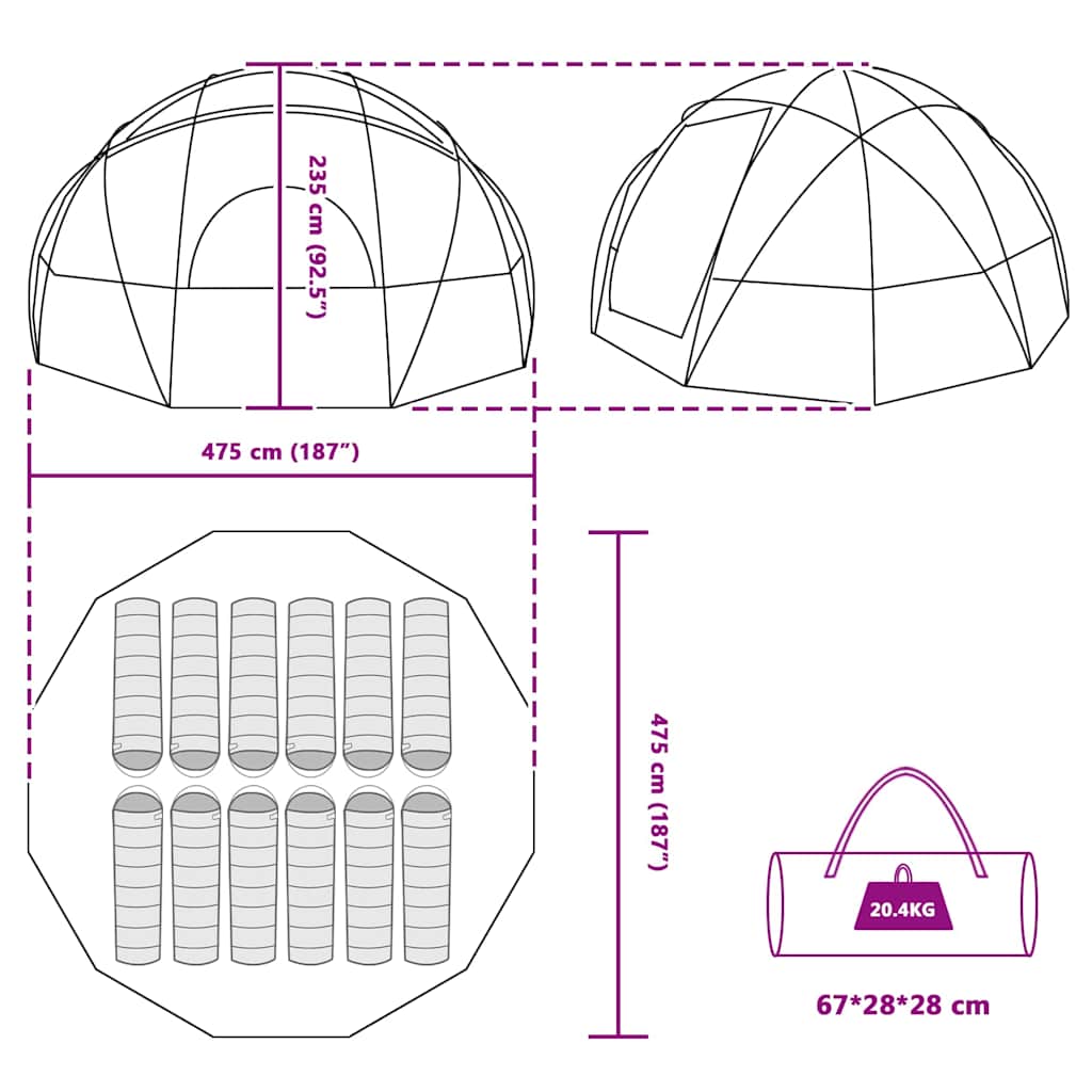 Campingzelt Mit Dach 475 X 475 X 235 Cm Polyester