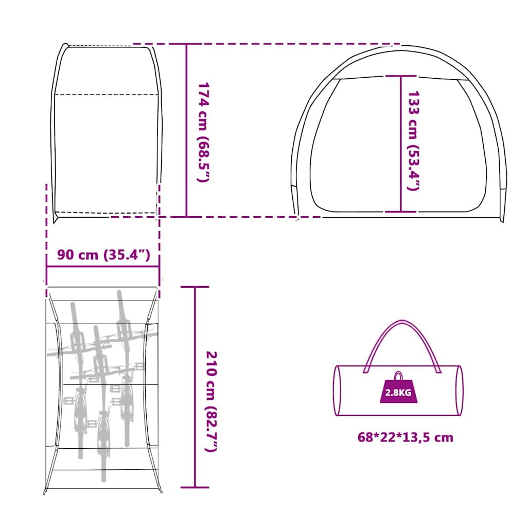 Fahrradgarage Mit Dach Mit Speicher 210 X 90 X 174 Cm