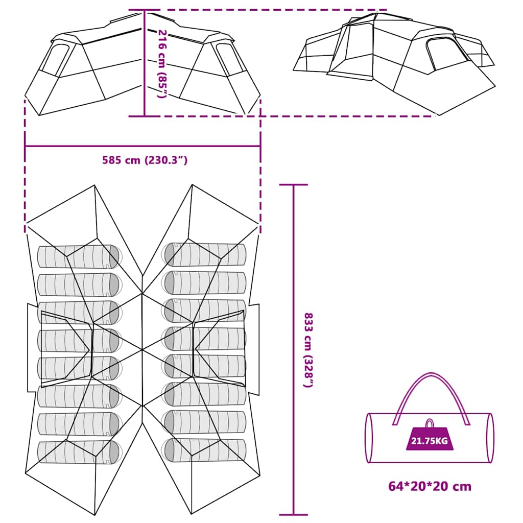 Familienzelt 833 X 585 X 216 Cm Polyester