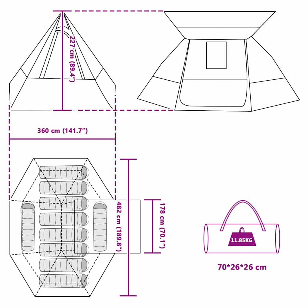 Campingzelt 482 X 360 X 227 Cm Polyester