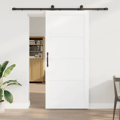 Schiebetür Mit Hardware-Set Weiß Massivholz Kiefer Weiß Und Schwarz