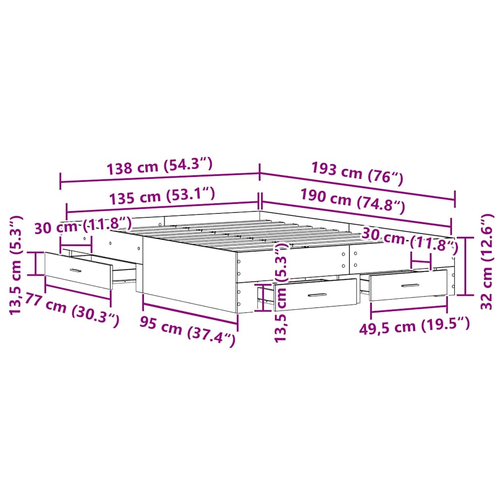 Bettgestell Mit Schubladen Schwarz Eichen-Optik