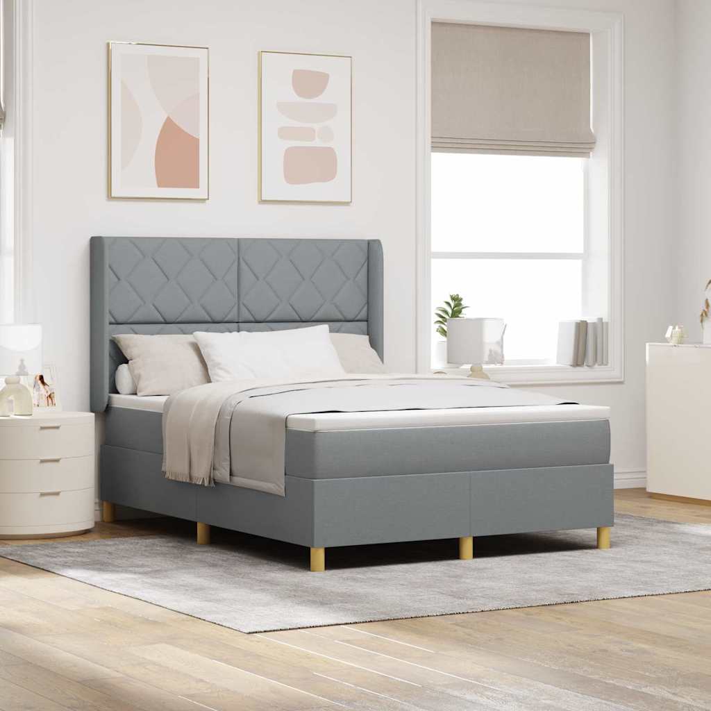 Boxspringbett Mit Matratze Stoff Hellgrau