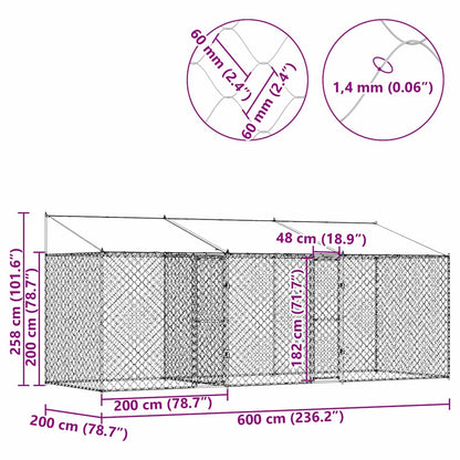 Hundekäfig Silber 600 X 200 X 256 Cm Verzinkter Stahl