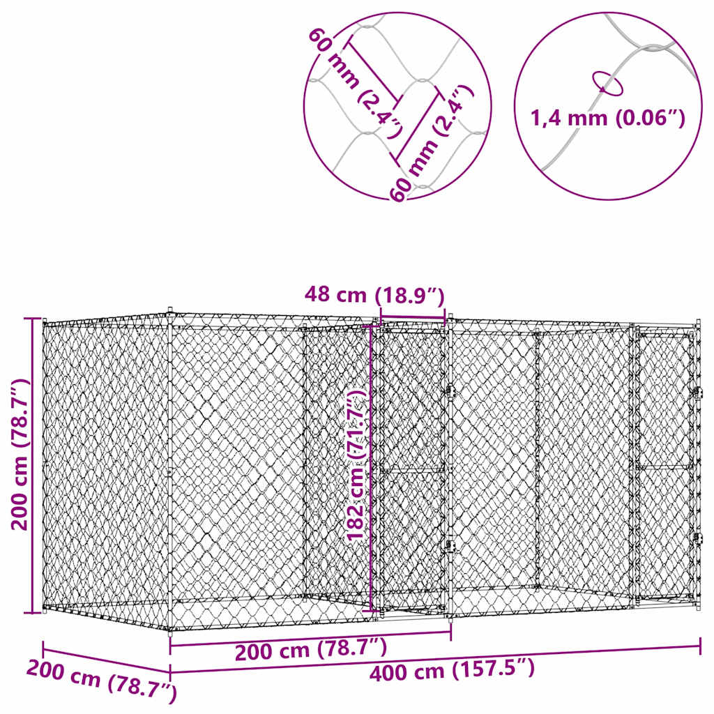Hundekäfig Silber 400 X 200 X 200 Cm Verzinkter Stahl