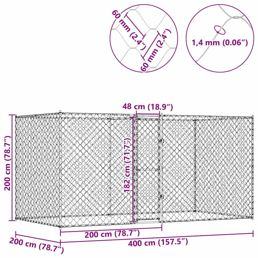 Hundekäfig Silber 400 X 200 X 256 Cm Verzinkter Stahl