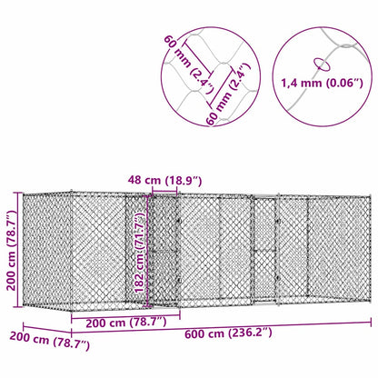 Hundekäfig Silber 600 X 200 X 200 Cm Verzinkter Stahl