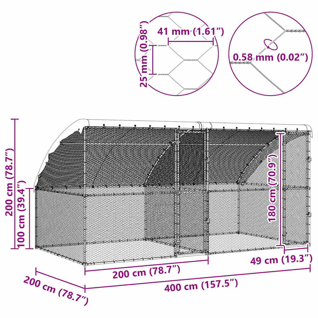 Hühnerkäfig Silber 400 X 200 X 198.5 Cm Verzinkter Stahl
