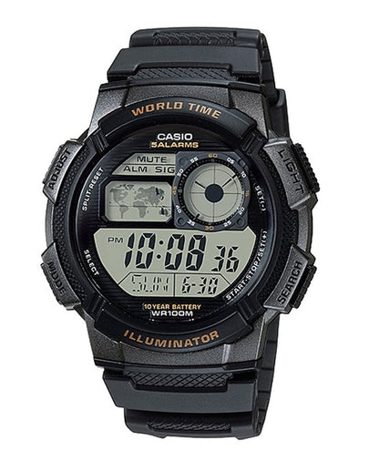 CASIO COLLECTION & VINTAGE CASIO SPORT Mod. DIVER - WORLD TIME ILLUMINATOR 5 ALARMS 10 YEARS BATTERY - BLACK – Produktansicht