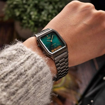 Casio Vintage Edgy AQ-230EGG-3AEF Unisex Uhr – Grün & Anthrazit Ana-Digi