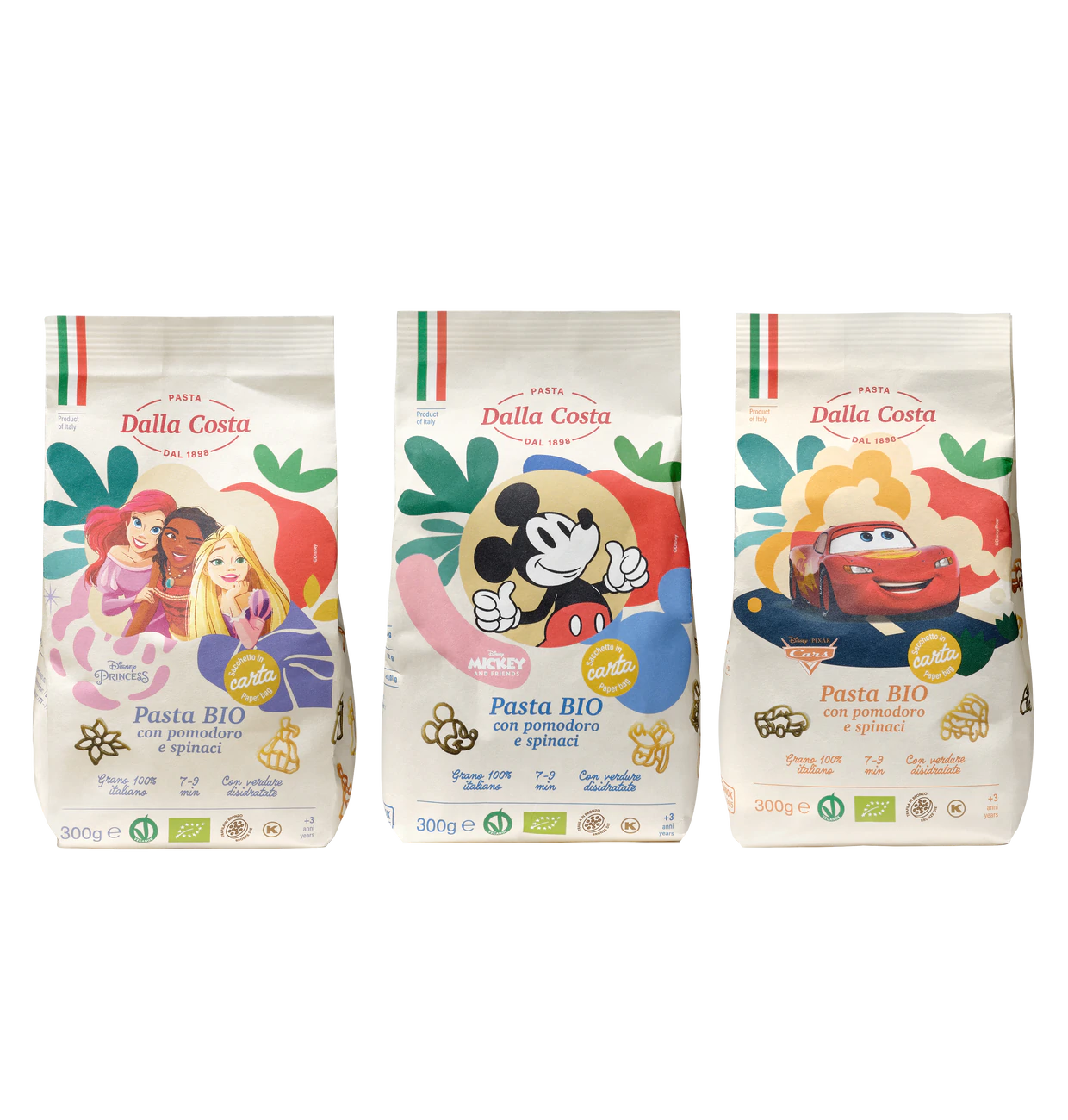 BIO Disney Pasta 300g Bio Nudeln in 3 Designs Cars, Mickey Mouse und Princess.
