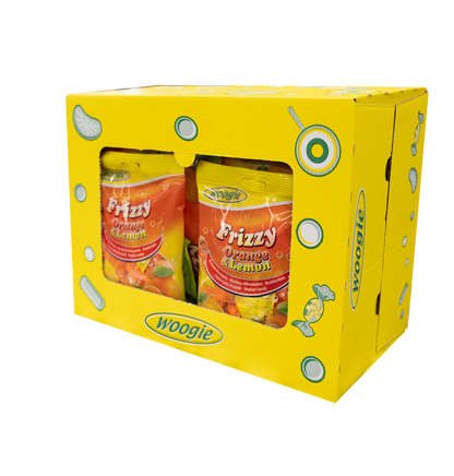 Woogi Bonbons Frizzy Orange & Lemon 170g Das prickelt ganz schön gefüllt mit Orange Brausepulver.