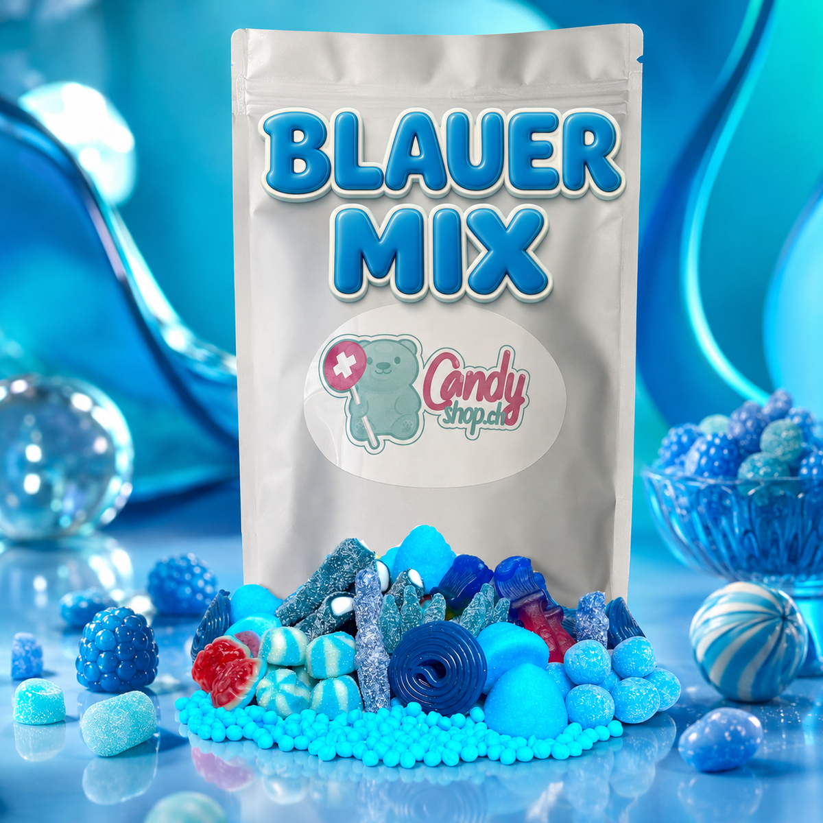 Candyshop.ch Blauer Mix Sweet Bag 1 kg Fruchtgummi-Mischung – Produktansicht