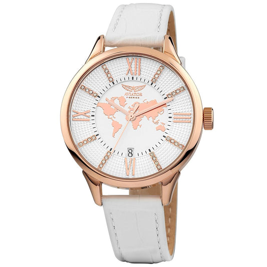 Aviator AVW8636L14 Damen Armbanduhr – 39 mm Roségold & Weiss