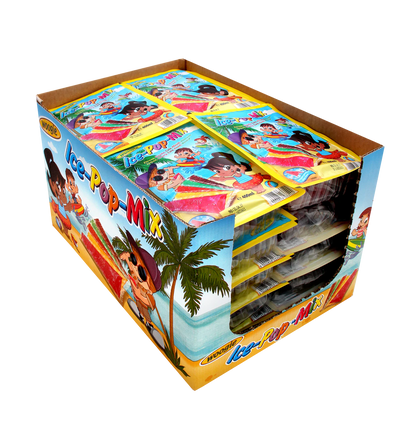 Eislolly 400ml Wassereis mit Erdbeere-, Waldmeister-, Kirsche-, Cola- und Zitronengeschmack.