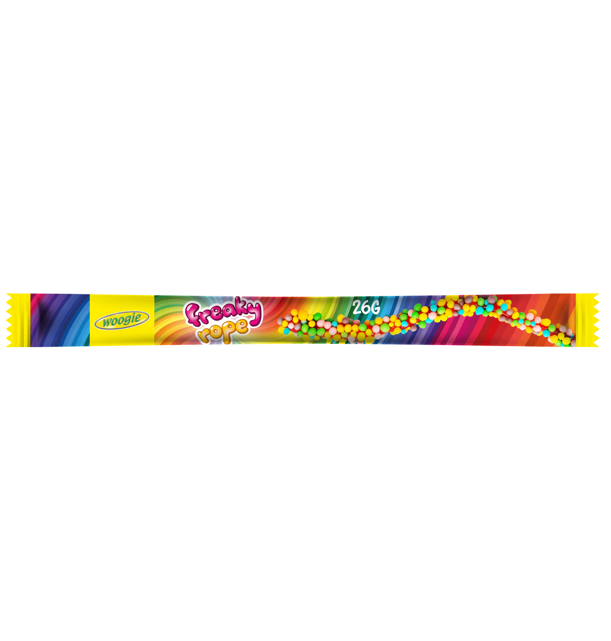 Freaky Rope 26g Fruchtgummi Schlange mit Erdbeergeschmack mit Ummantelung aus bunten Zucker Perlen