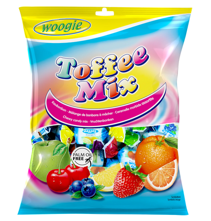 Woogi Kaubonbons Toffee Mix 160g Gemischte Kaubonbons mit Fruchtgeschmack.