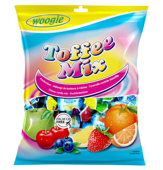 Woogi Kaubonbons Toffee Mix 160g Gemischte Kaubonbons mit Fruchtgeschmack.