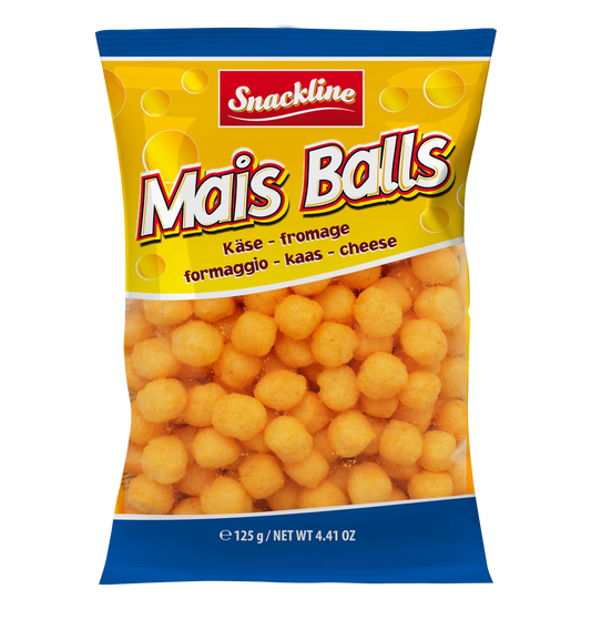 Mais Balls Käse Maissnack gesalzen 125g Knusprig-gepuffter Maissnack mit Käsearoma.