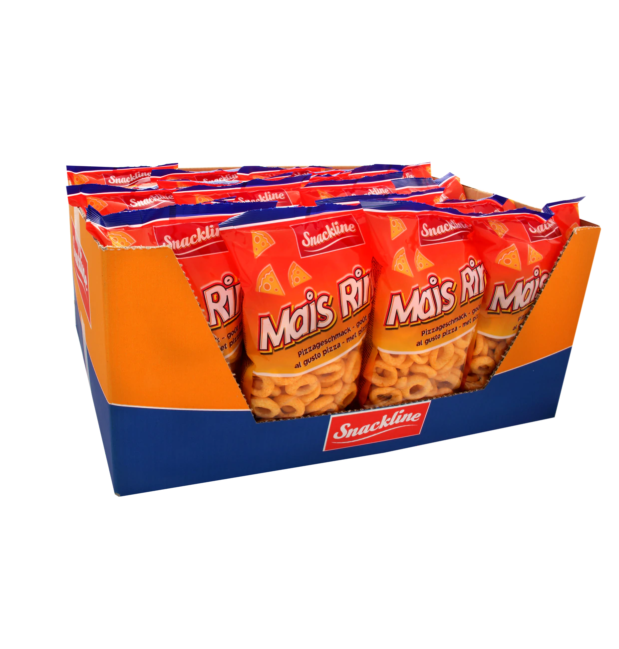 Mais Rings Pizza 125g Mais Rings mit Pizzageschmack sorgen für endlosen Knuspergenuss.