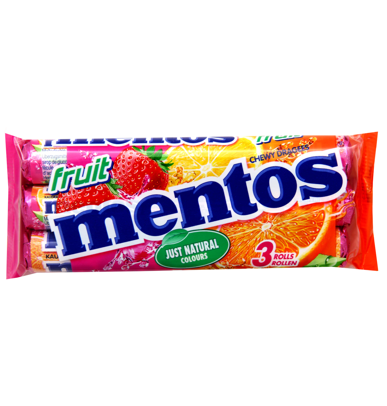 mentos Fruit 3x38g  Multipack mit 3 Rollen Kaudragees mit Fruchtgeschmack