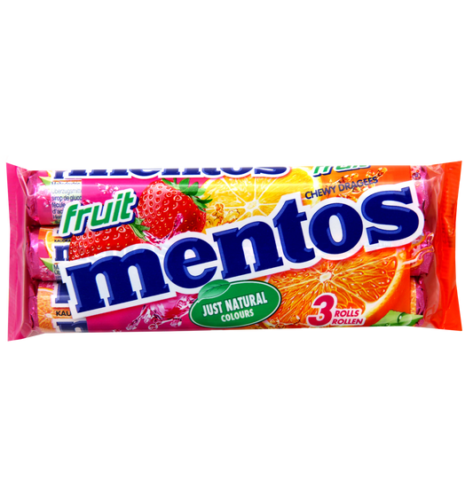 mentos Fruit 3x38g  Multipack mit 3 Rollen Kaudragees mit Fruchtgeschmack