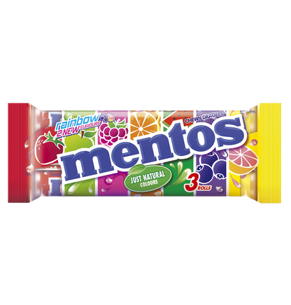 mentos Rainbow 3x37,5g  Multipack mit 3 Rollen Kaudragees mit Fruchtgeschmack